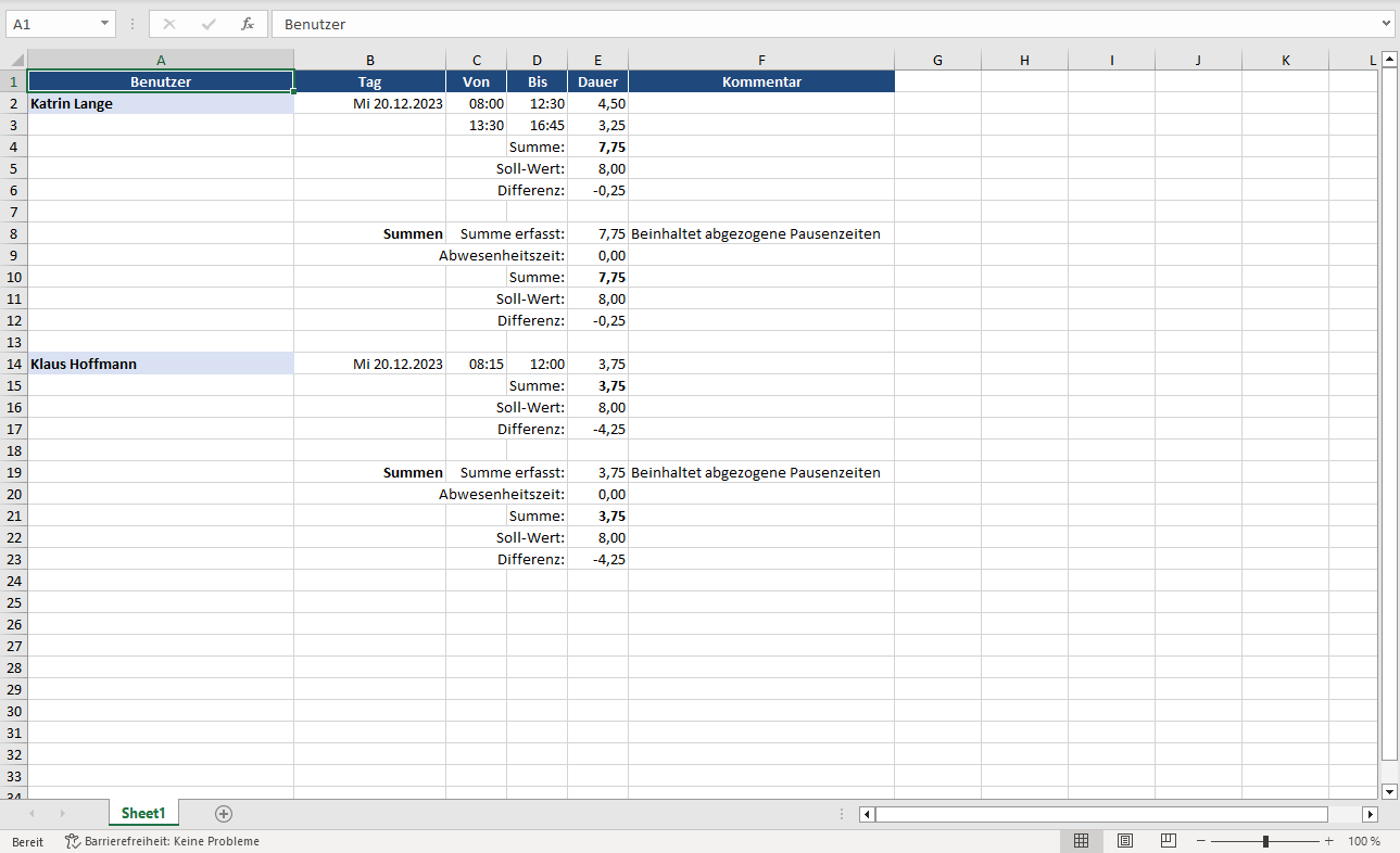 Excel-Sheet